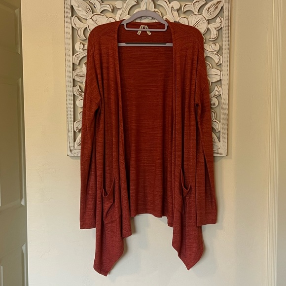 Mudd Rusty Orange Drape-Front Cardigan with Pockets (Size Medium) - Picture 1 of 4